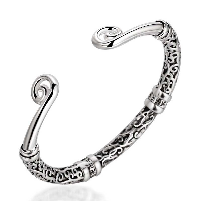 Silver Six True Words Mantra Feng Shui Lucky Bangle - FengshuiGallary