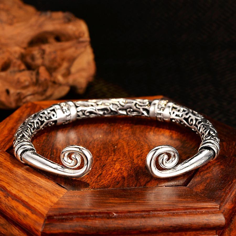 Silver Six True Words Mantra Feng Shui Lucky Bangle - FengshuiGallary