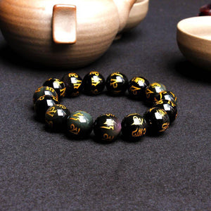 Six True Words Mantra Bracelet-Black Obsidian - FengshuiGallary
