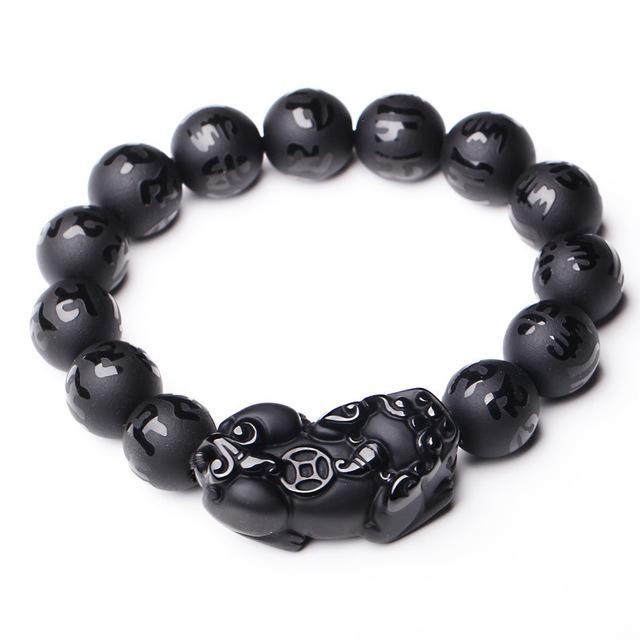 Six Words Pixiu Wealth Mantra Obsidian Bracelet - FengshuiGallary