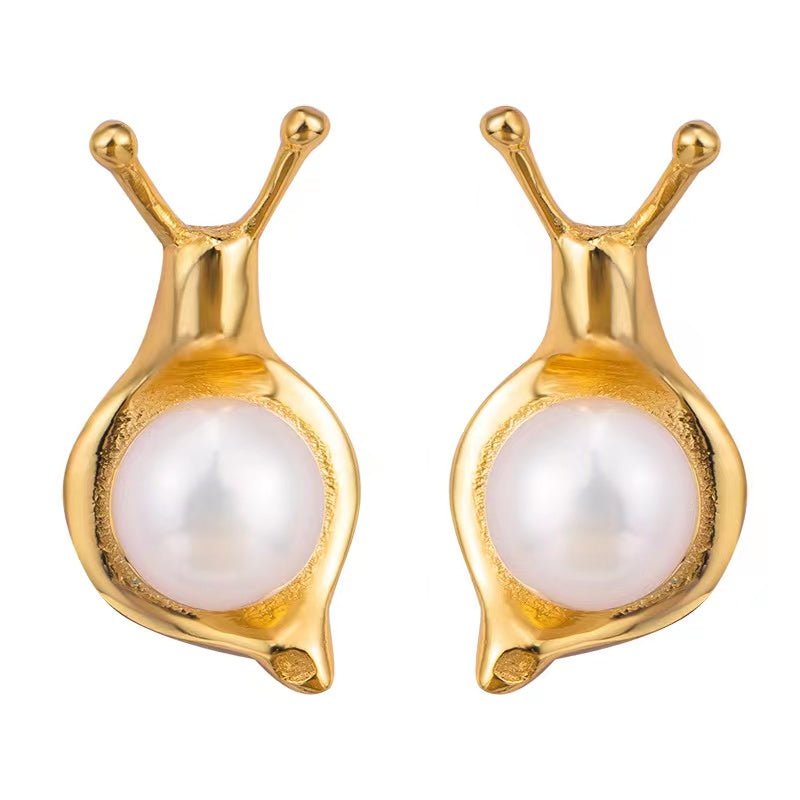 Snail Stud Earrings-925 Silver Natural Pearl - FengshuiGallary