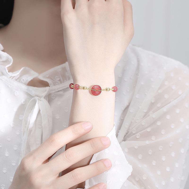 Strawberry Crystal Auspicious Knot Lucky Bracelet - FengshuiGallary