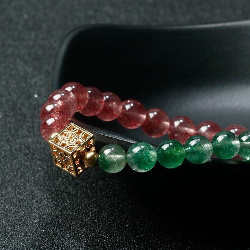 Strawberry Crystal Bracelet-Moss Agate Beads - FengshuiGallary