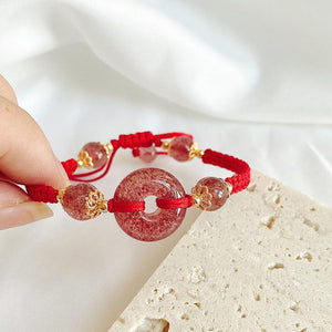 Strawberry Crystal Charm Lucky Rope Women Bracelet - FengshuiGallary