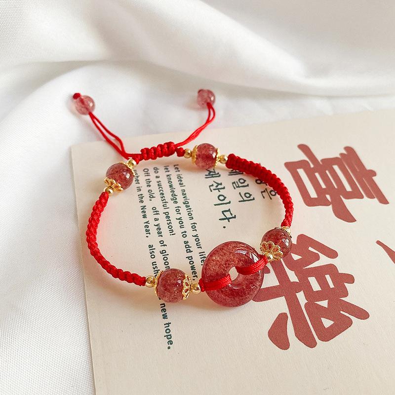 Strawberry Crystal Charm Lucky Rope Women Bracelet - FengshuiGallary
