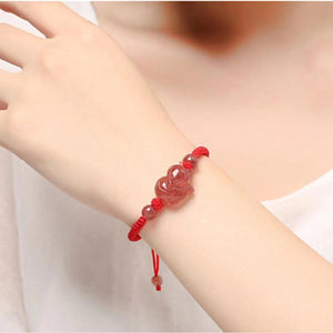 Strawberry Crystal Fox Bracelet-Red String Fengshui Bead - FengshuiGallary