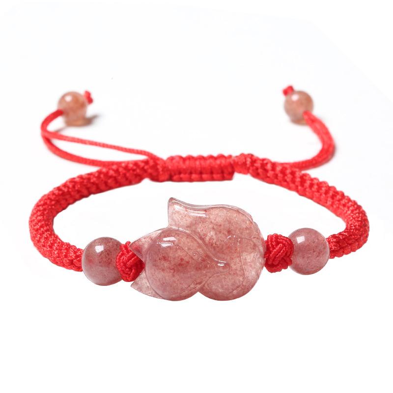 Strawberry Crystal Fox Bracelet-Red String Fengshui Bead