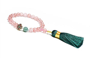 Strawberry Crystal Green Agate Beads Tassel Bracelet - FengshuiGallary