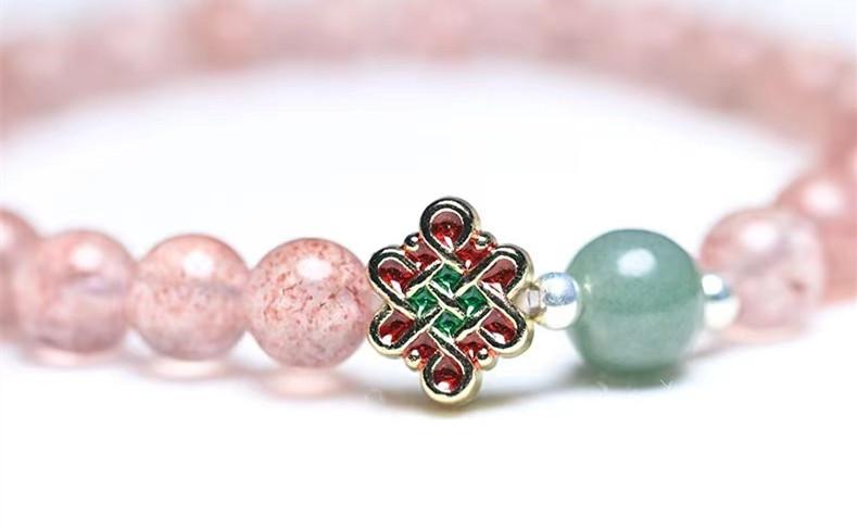 Strawberry Crystal Green Agate Beads Tassel Bracelet - FengshuiGallary