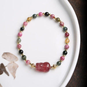 Strawberry Crystal Pixiu Tourmaline Bead Bracelet - FengshuiGallary
