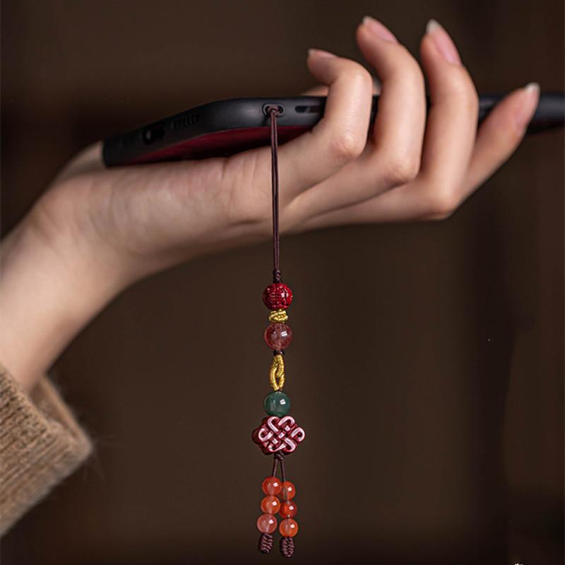 Strawberry Quartz Cinnabar Knot Phone Chain - FengshuiGallary