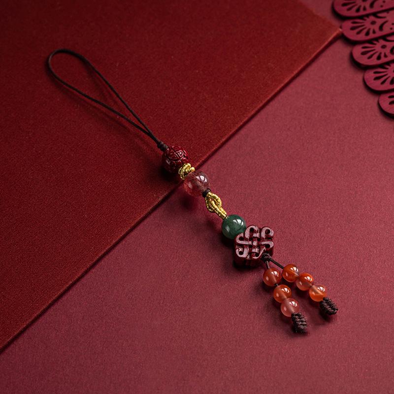 Strawberry Quartz Cinnabar Knot Phone Chain - FengshuiGallary