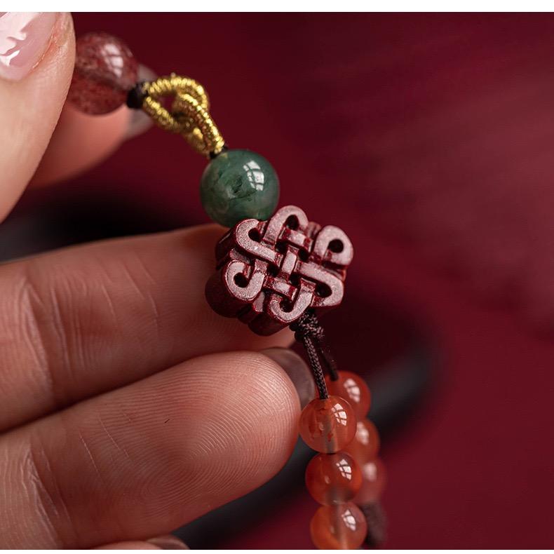 Strawberry Quartz Cinnabar Knot Phone Chain - FengshuiGallary