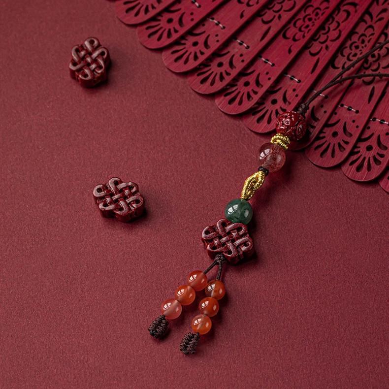 Strawberry Quartz Cinnabar Knot Phone Chain - FengshuiGallary