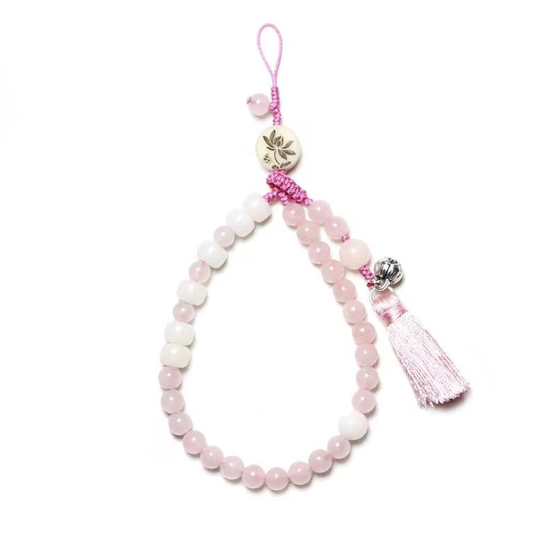 Strawburry Crystal Bodhi Beads Lotus Lucky Bracelet Cell Phone Chain - FengshuiGallary