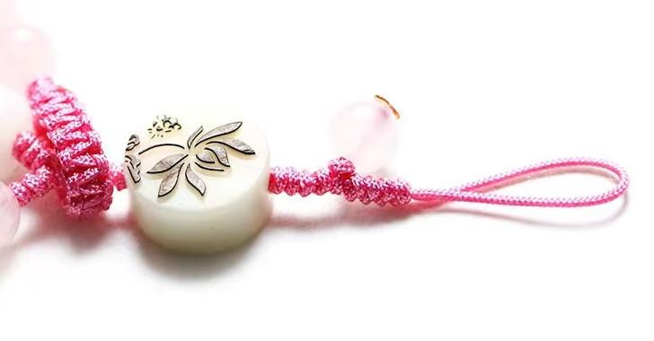 Strawburry Crystal Bodhi Beads Lotus Lucky Bracelet Cell Phone Chain - FengshuiGallary