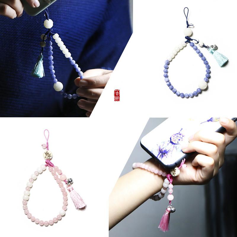 Strawburry Crystal Bodhi Beads Lotus Lucky Bracelet Cell Phone Chain - FengshuiGallary