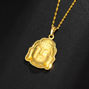 Tathagata Buddha Head Pendant Necklace 14K Yellow Gold - FengshuiGallary