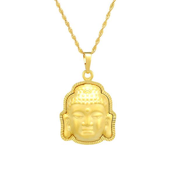 Tathagata Buddha Head Pendant Necklace 14K Yellow Gold - FengshuiGallary