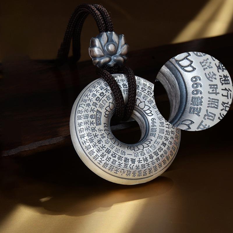Tibetan Ashtamangala Six-True-Words Mantra Silver Pendant - FengshuiGallary