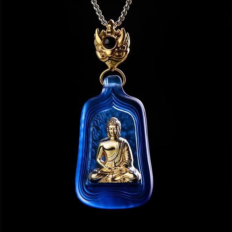 Tibetan Buddha Golden Plated Glaze Pendant - FengshuiGallary