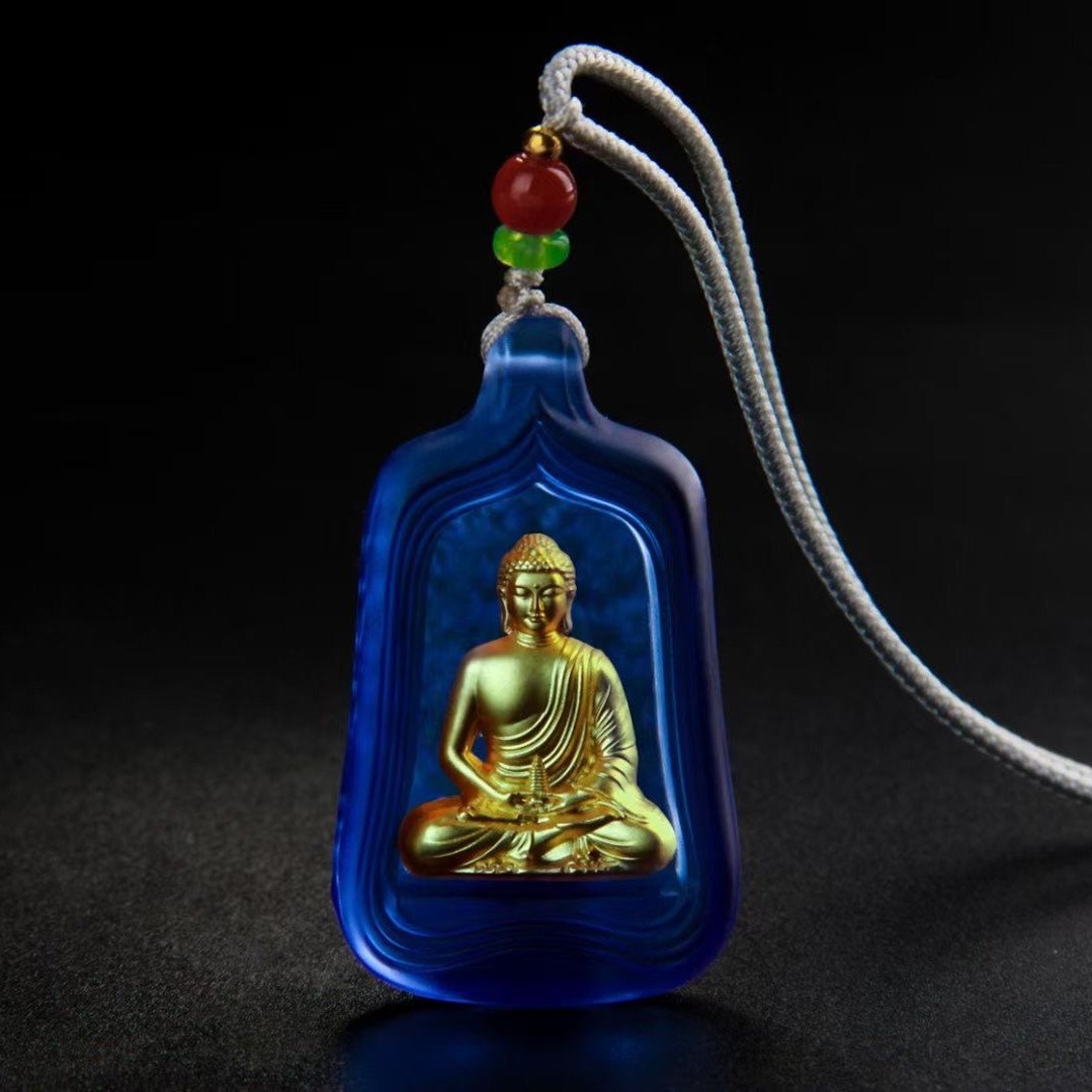 Tibetan Buddha Golden Plated Glaze Pendant - FengshuiGallary