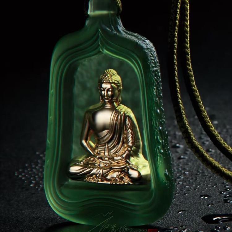 Tibetan Buddha Golden Plated Glaze Pendant - FengshuiGallary