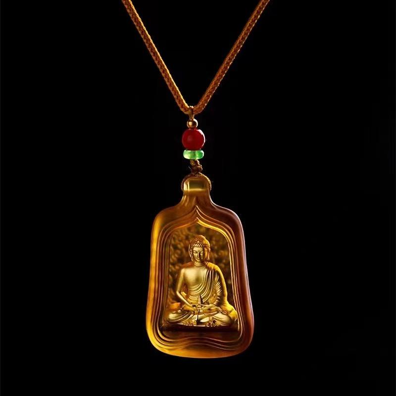 Tibetan Buddha Golden Plated Glaze Pendant - FengshuiGallary