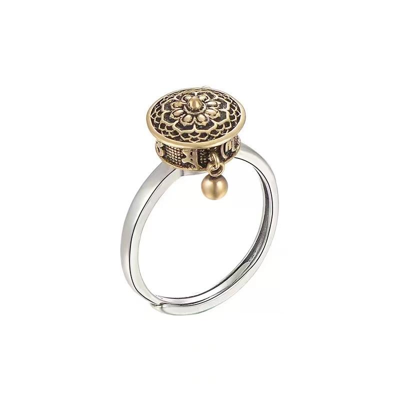 Tibetan Buddhist Prayer Wheel Mantra Ring - FengshuiGallary