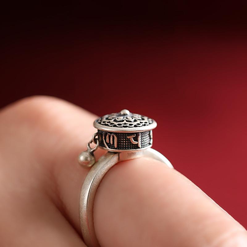 Tibetan Buddhist Prayer Wheel Mantra Ring - FengshuiGallary