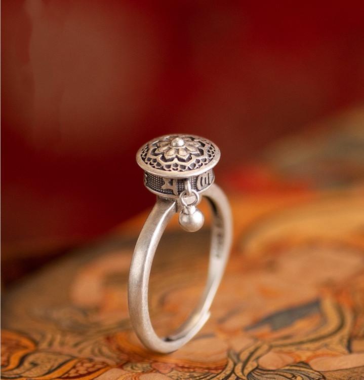 Tibetan Buddhist Prayer Wheel Mantra Ring - FengshuiGallary