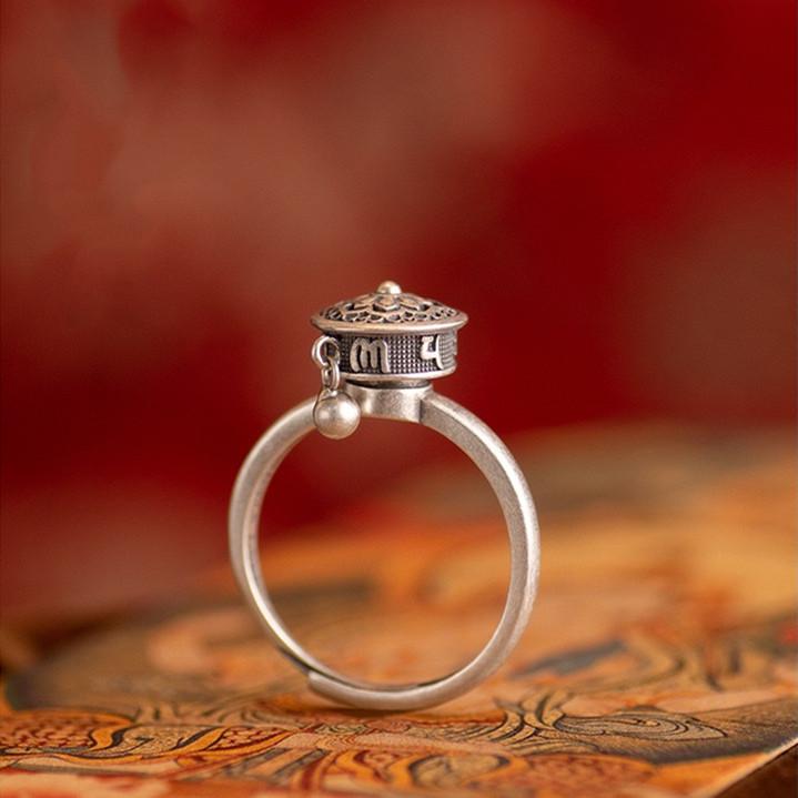 Tibetan Buddhist Prayer Wheel Mantra Ring - FengshuiGallary