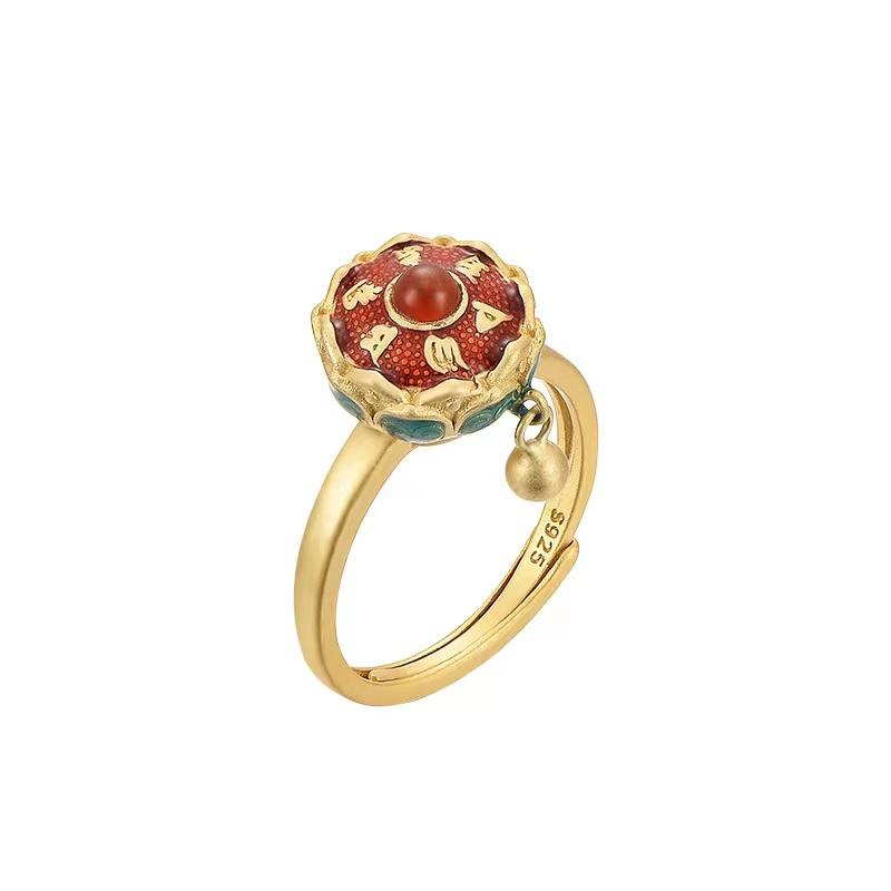 Tibetan Prayer Wheel Mantra 925 Silver Ring - FengshuiGallary