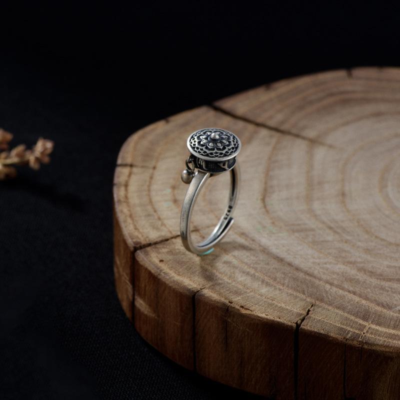 Tibetan Prayer Wheel Mantra 925 Silver Ring - FengshuiGallary