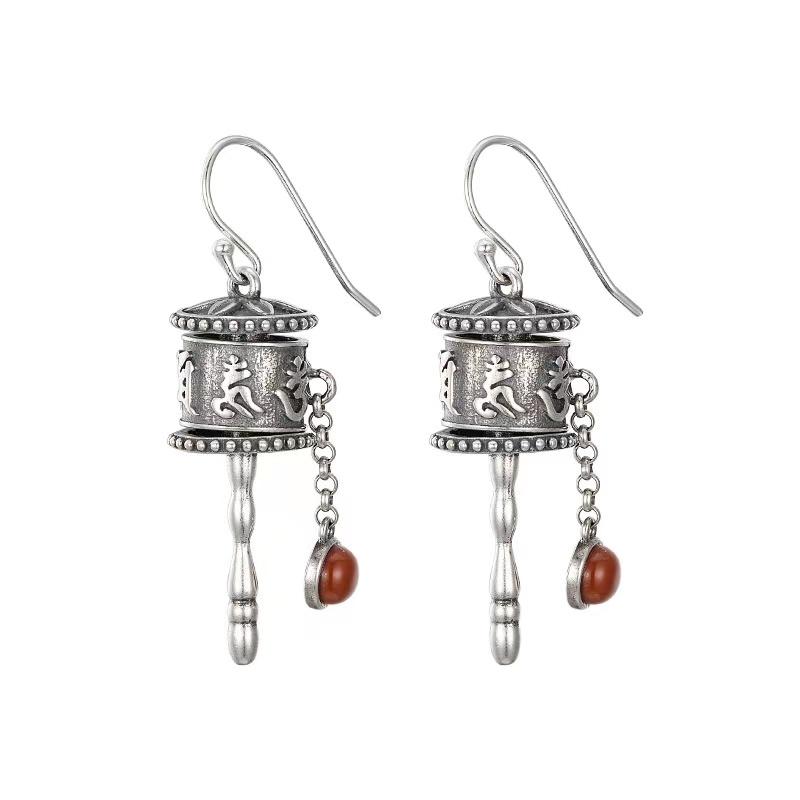 Tibetan Prayer Wheel Red Agate 925 Silver Pendant Necklace - FengshuiGallary