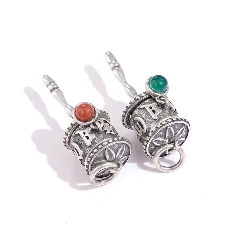 Tibetan Prayer Wheel Red Agate 925 Silver Pendant Necklace - FengshuiGallary