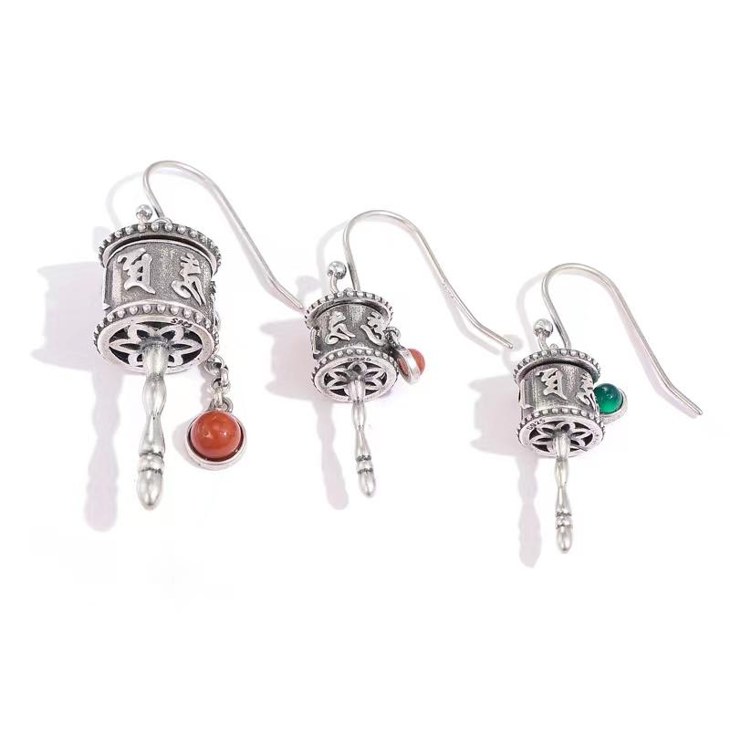Tibetan Prayer Wheel Red Agate 925 Silver Pendant Necklace - FengshuiGallary