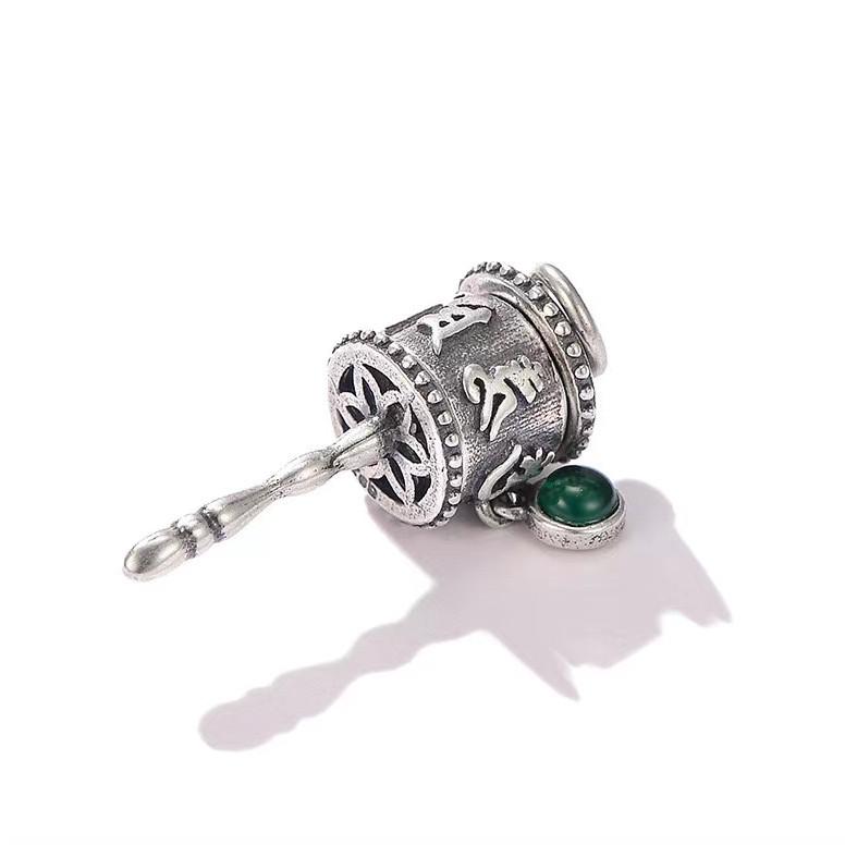 Tibetan Prayer Wheel Red Agate 925 Silver Pendant Necklace - FengshuiGallary