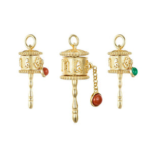 Tibetan Prayer Wheel Red Agate Pendant Necklace - FengshuiGallary
