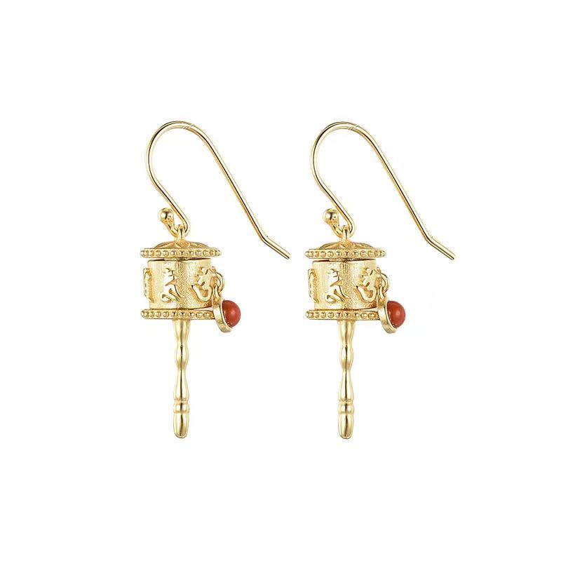 Tibetan Prayer Wheel Red Agate Pendant Necklace - FengshuiGallary