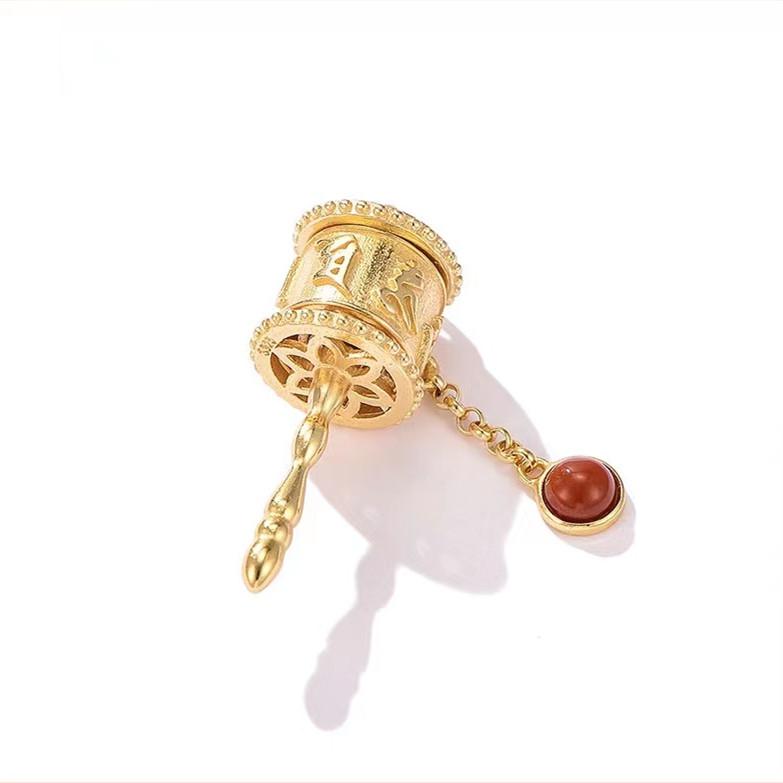 Tibetan Prayer Wheel Red Agate Pendant Necklace - FengshuiGallary