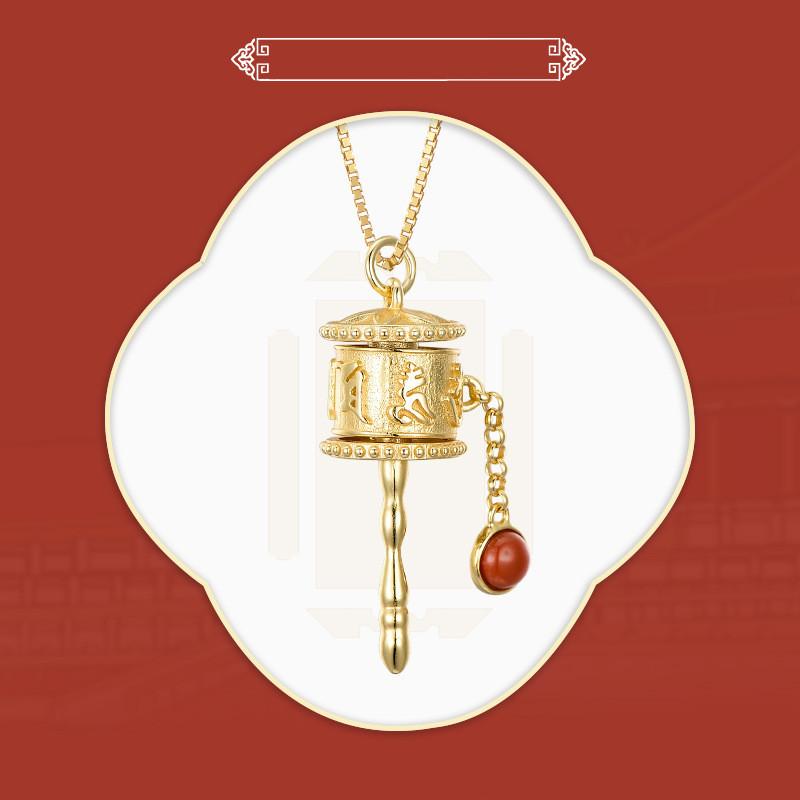 Tibetan Prayer Wheel Red Agate Pendant Necklace - FengshuiGallary