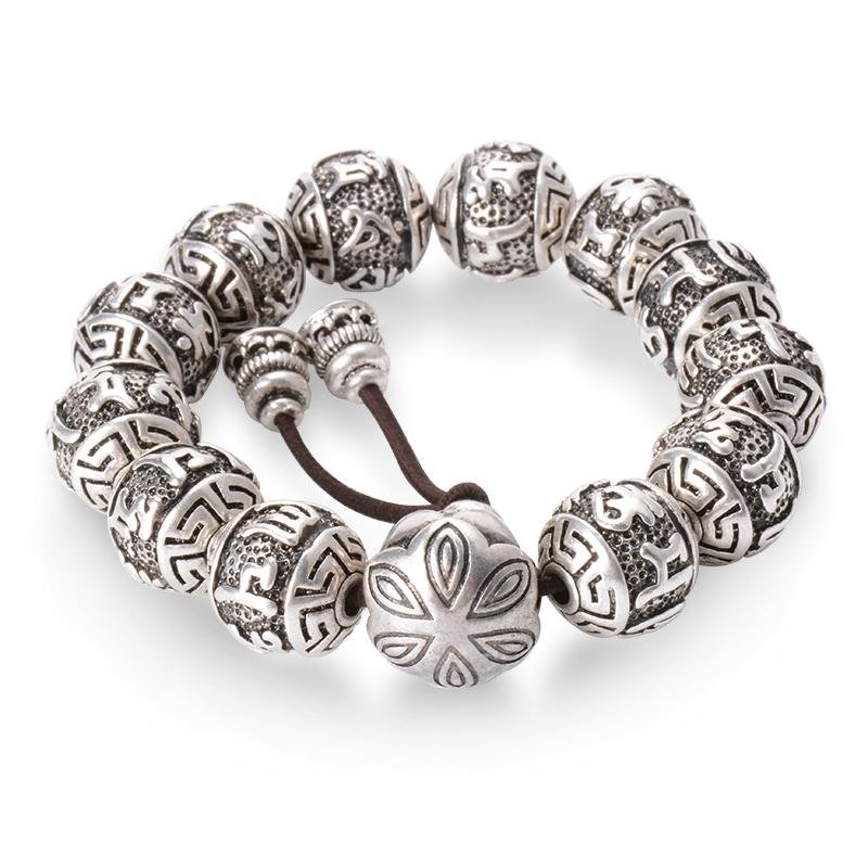 Tibetan Six Words Mantra Protection Silver Bracelet - FengshuiGallary