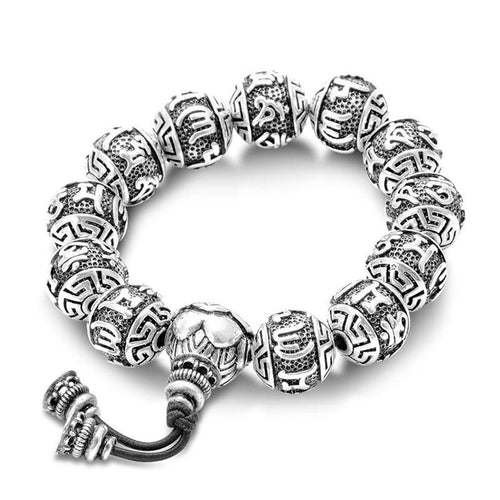 Tibetan Six Words Mantra Protection Silver Bracelet - FengshuiGallary