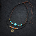 Tibetan Turquoise Dzi Beads Mantra Coin Amulet Necklace - FengshuiGallary