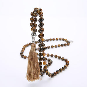Tiger`s Eye Stone Bead Mala 108 Beads Necklace-Fengshui Calabash - FengshuiGallary