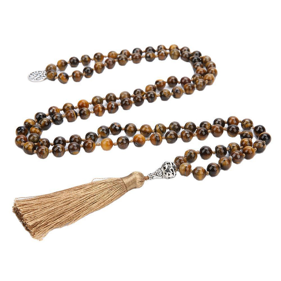 Tiger`s Eye Stone Bead Mala 108 Beads Necklace-Fengshui Calabash - FengshuiGallary