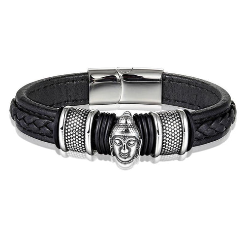 Titanium Buddha Lucky Leather Bracelet - FengshuiGallary