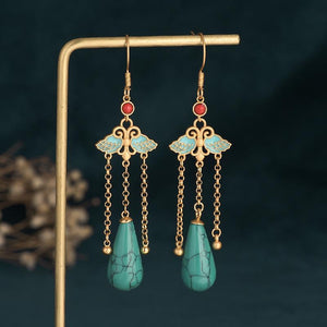 Turquoise Earrings-Cinnabar Beads - FengshuiGallary