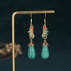 Turquoise Stone Earrings-Green Enamel - FengshuiGallary